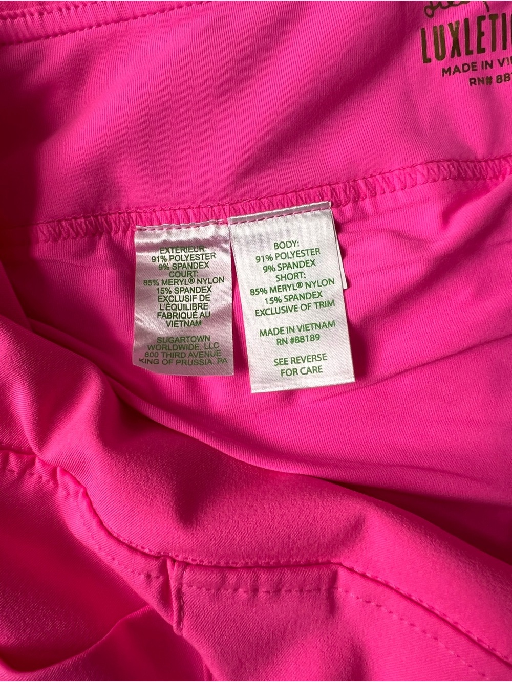 Lilly Pulitzer Luxletic Stretch Shorts - Bright Pink with Gold Logo - Picture 6 of 7